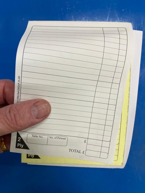 030 Duplicate NCR Multi Perforated Food and Drink Order Pad - White with Yellow copy