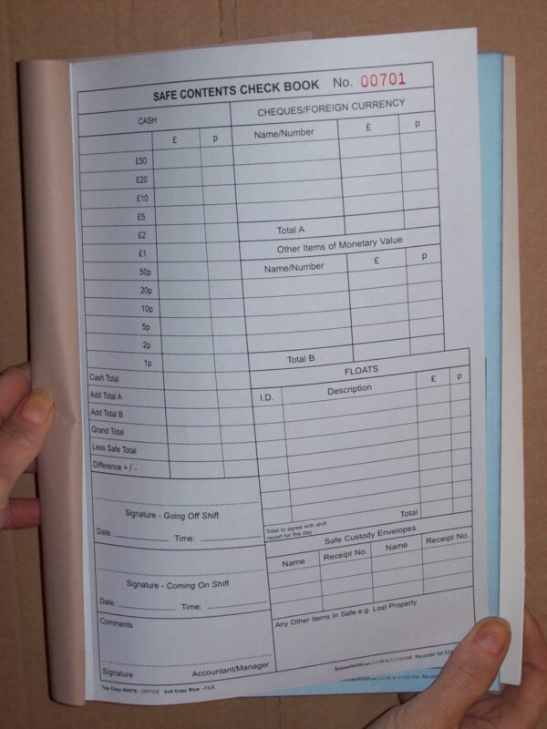 032 Hotel B&B Safe Contents Check Book