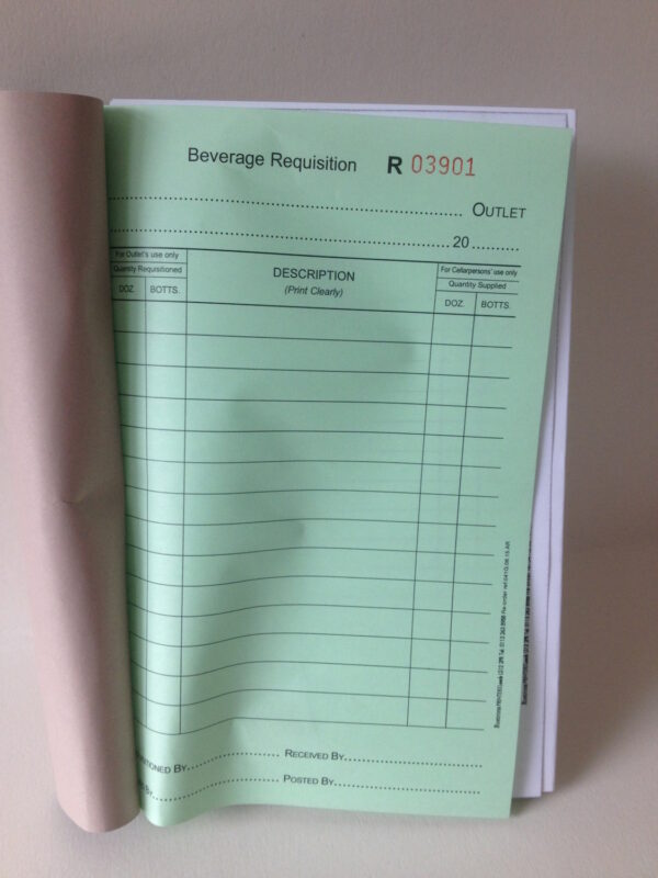 B041G Beverage Requisition Book A5 Duplicate2 ply